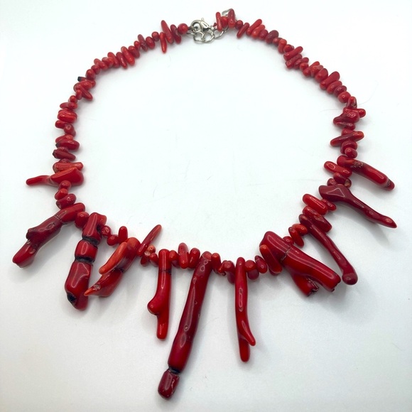 Vtg 80s Red Branch Coral Huge Chunky Necklace 20” Adjustable / Vintage - Picture 1 of 9